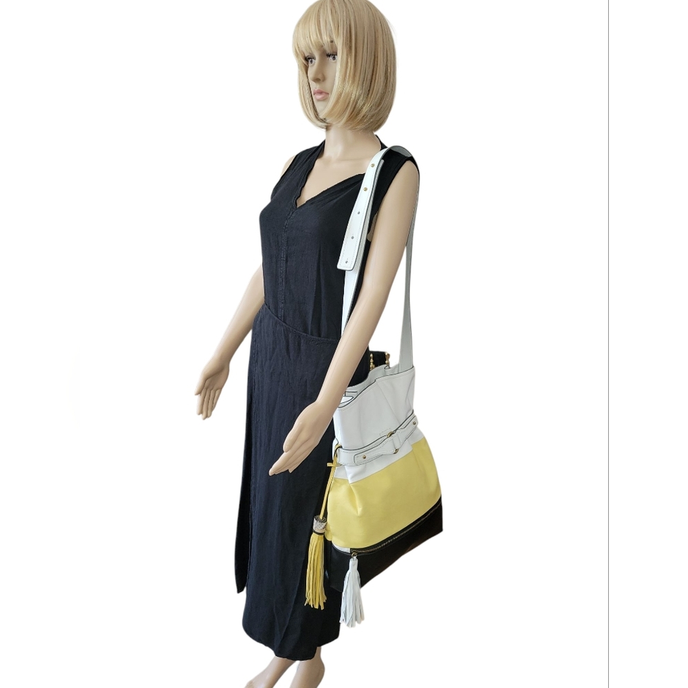 Charles Jourdan Leather Boho Crossbody Bag, Black/Yellow/ White, NWOT - Picture 4 of 16